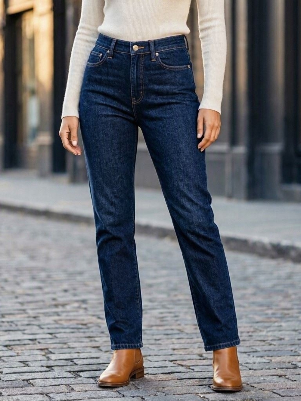 Aeropostale Women's Straight Leg Super High Rise Jeans in Deep Indigo Sz 16